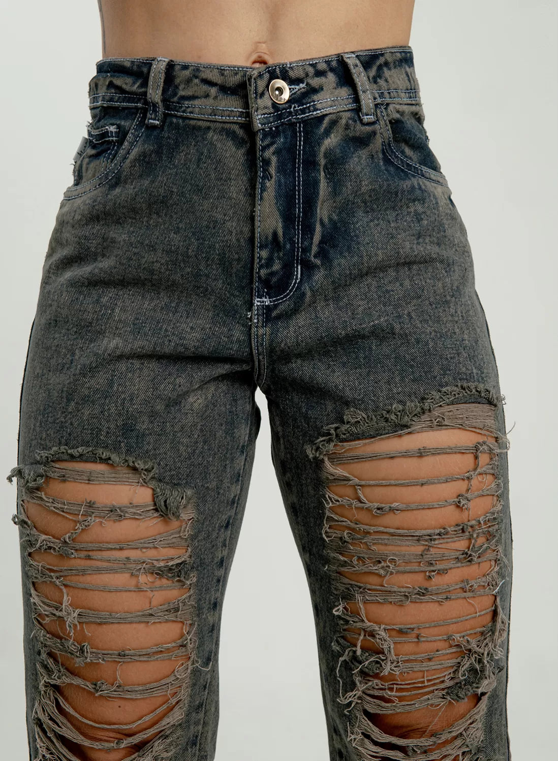 Ripped Mid Rise Mom Jeans