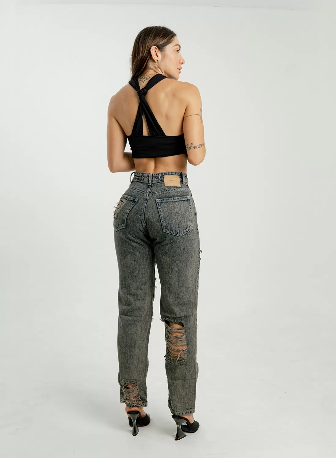 Ripped Mid Rise Mom Jeans