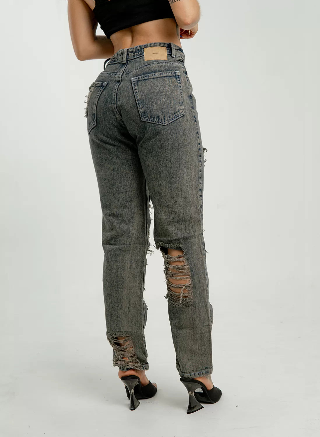 Ripped Mid Rise Mom Jeans