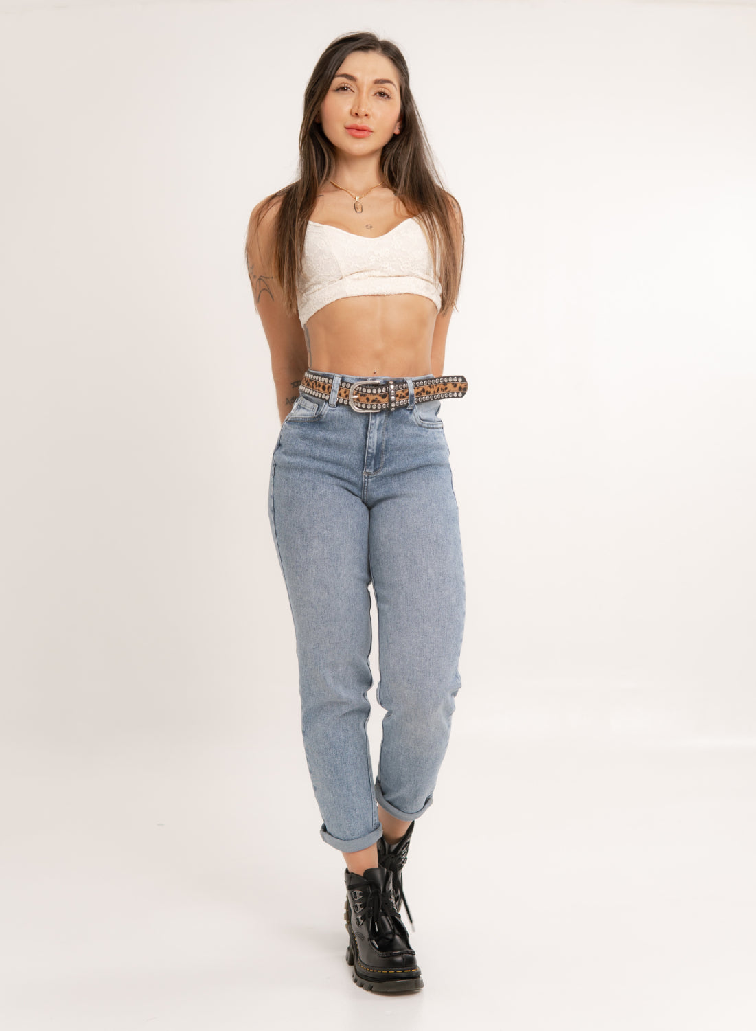 Women's Classic Mid Rise Mom Jeans ALIEN JEANS PUSH UP BLUE