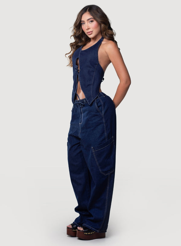  Women's Open-Back Halter Denim Top Alien jeans colombia
