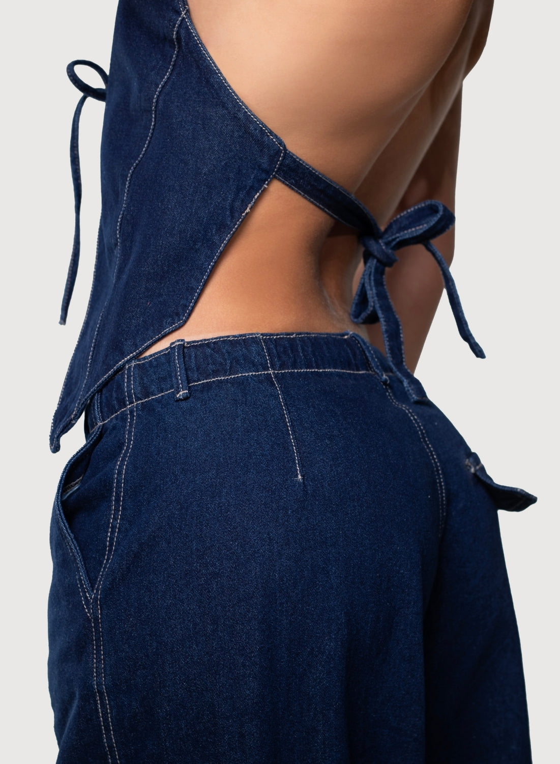  Women's Open-Back Halter Denim Top