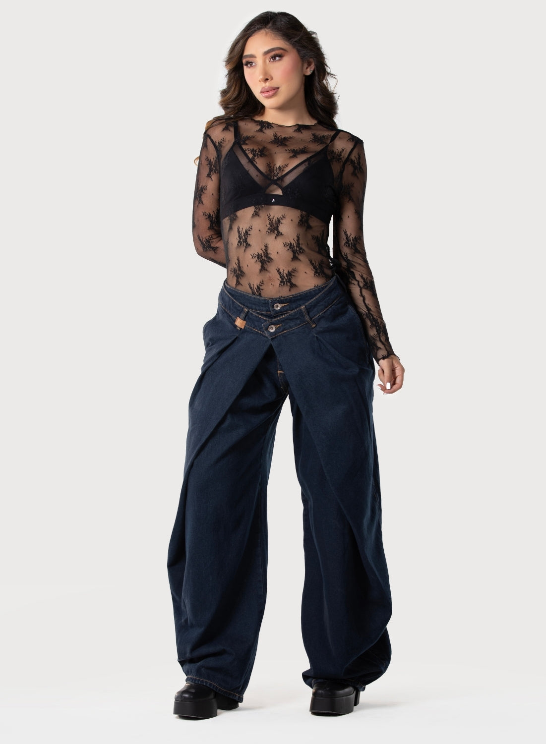 Women's Mid Rise Tailored  Baggy Alien Jeans daark blue