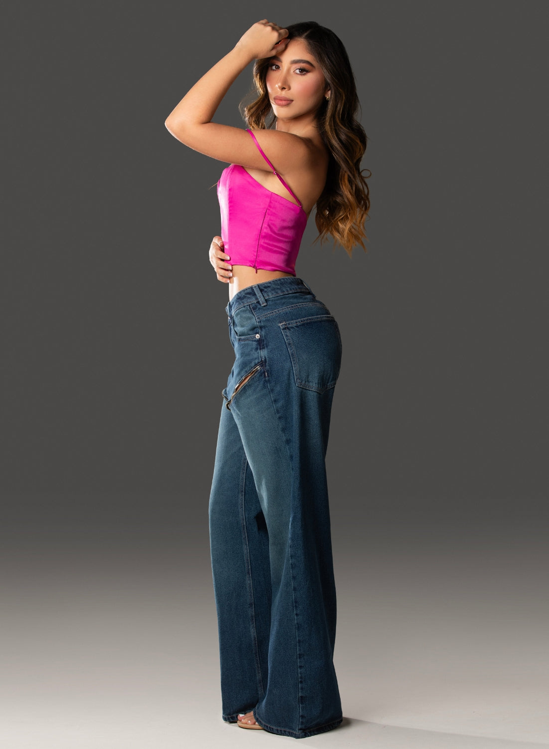 Women's Low Rise Cut-Out Wide Leg Jeans DARK BLUE ALIEN JEANS