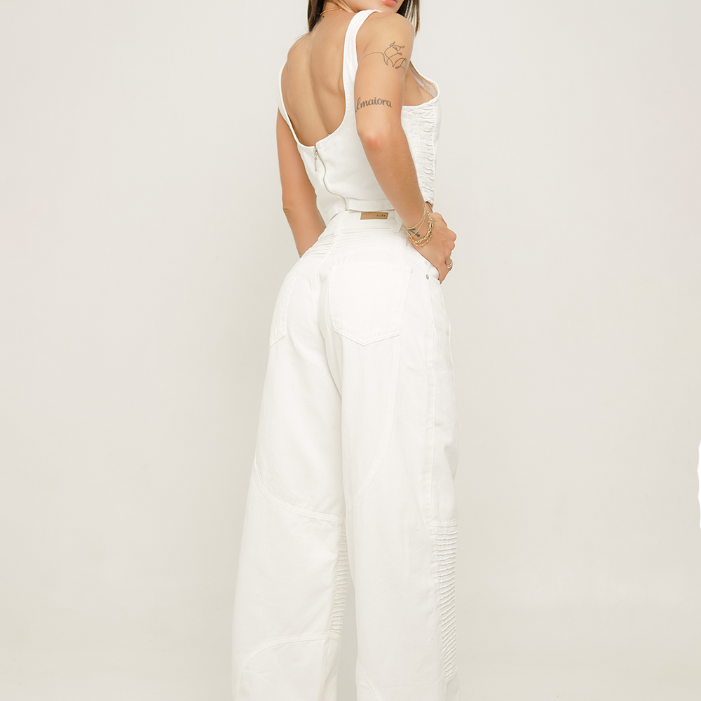 White Low Rise Balloon Jeans