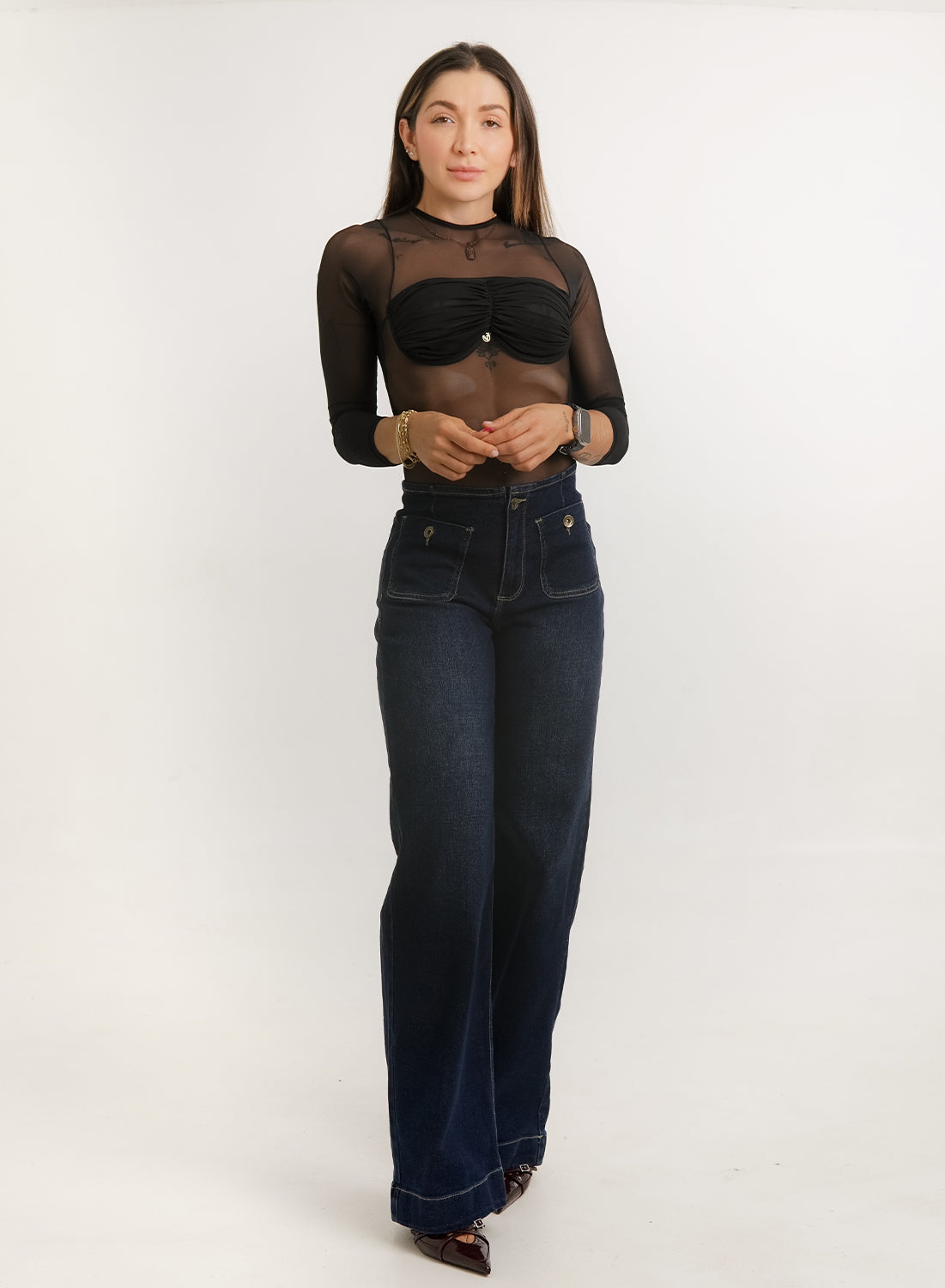 Women's Mid Rise Mom Flare Jeans navy blue