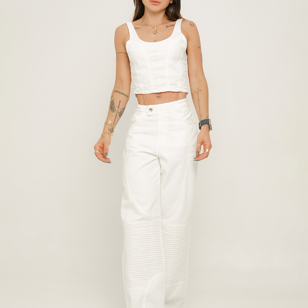 
                      
                        WHITE DENIM CROP TOP
                      
                    