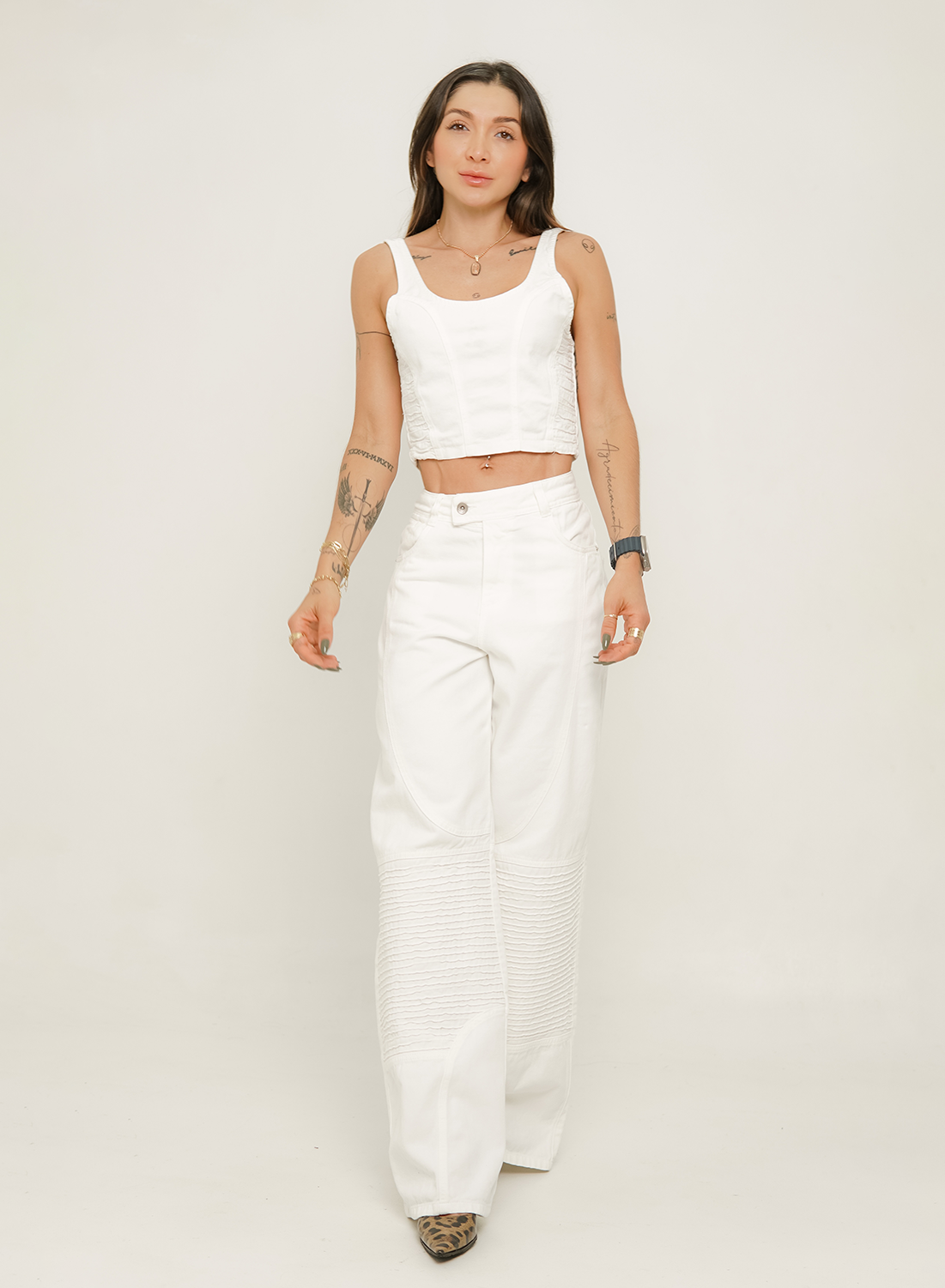 White Low Rise Balloon Jeans