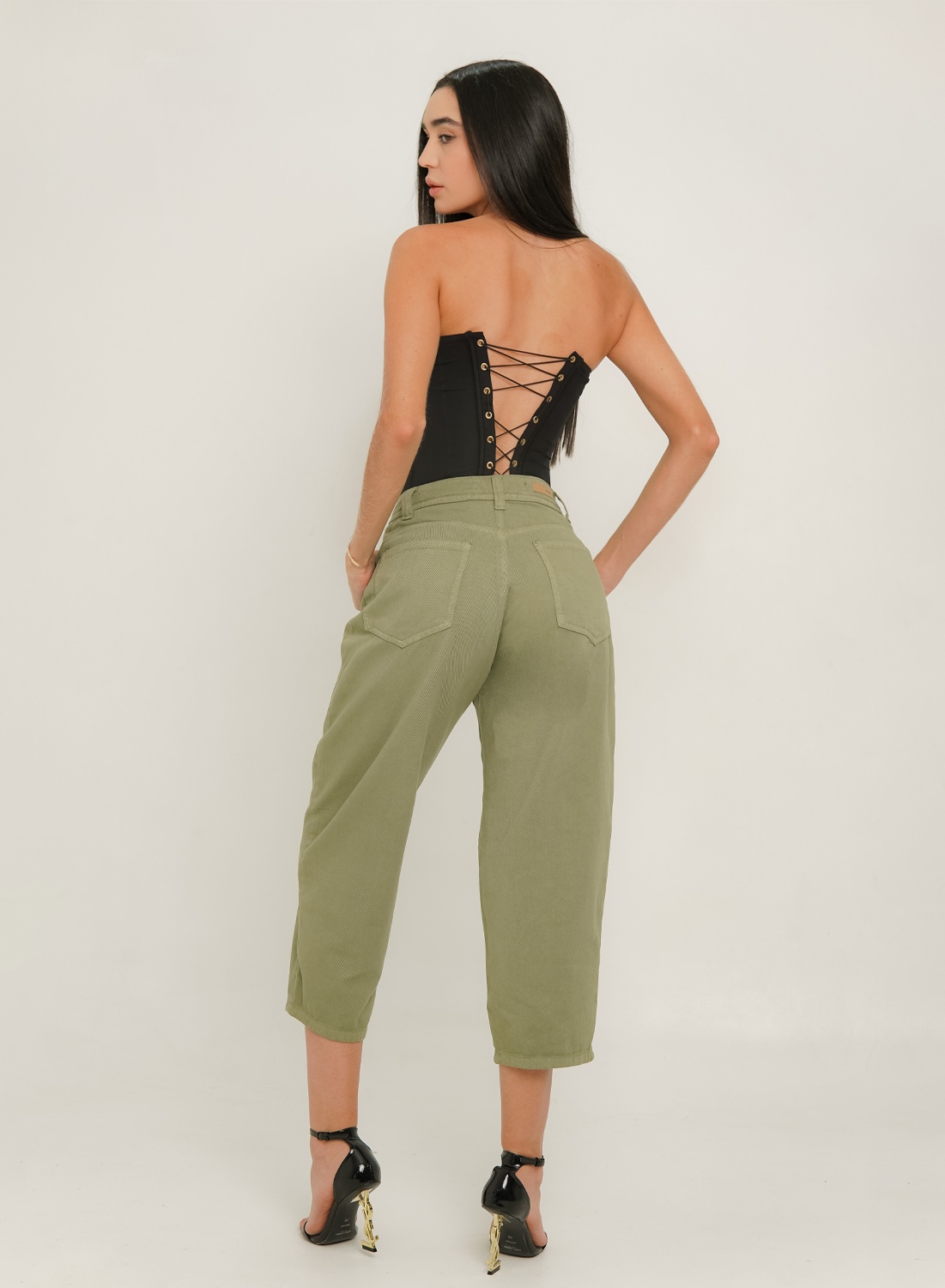 Olive - Women's Extra Long Mid Rise Relaxed Jorts