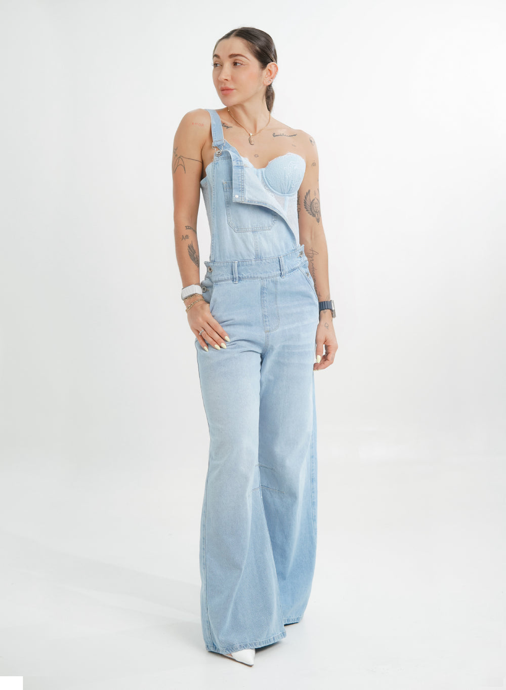 Women's Sleeveless Denim Jumpsuit Alien Jeans Ice blue