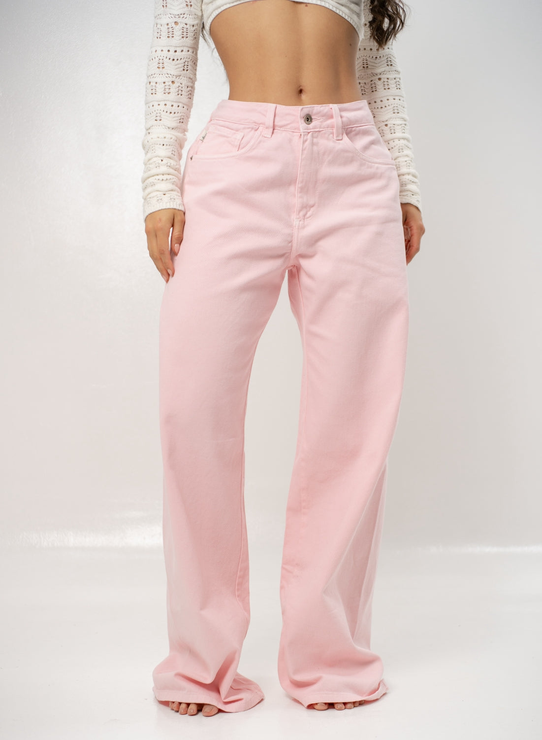 Women's Mid Rise Flare Jeans Pink Alien jeans