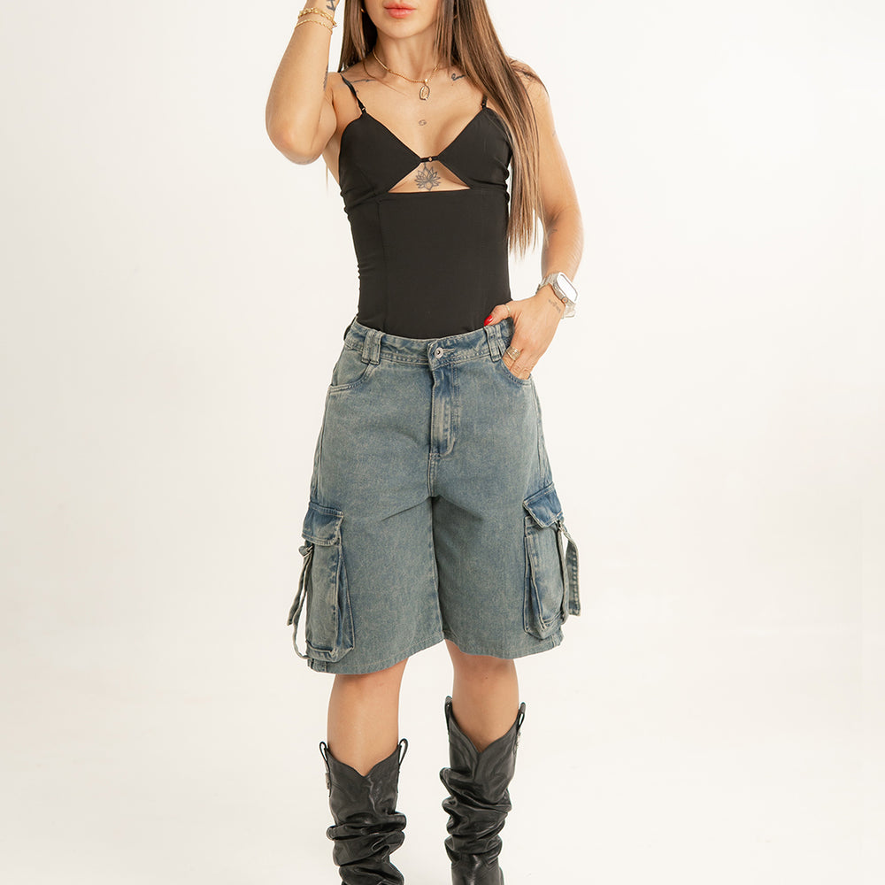 
                      
                        WOMENS DENIM CARGO JORTS BERMUDA
                      
                    