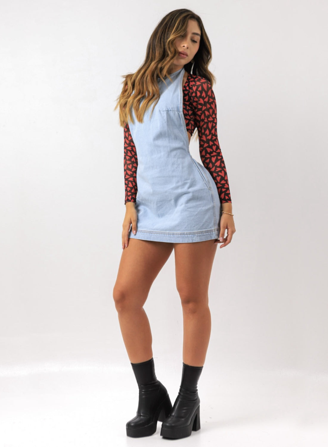 Women's Open Back Denim Mini Dress LIGHT BLUE ALIEN JEANS COLOMBIA