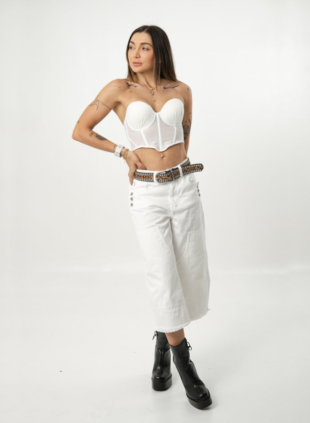 Women's Extra Long Low Rise White Jorts