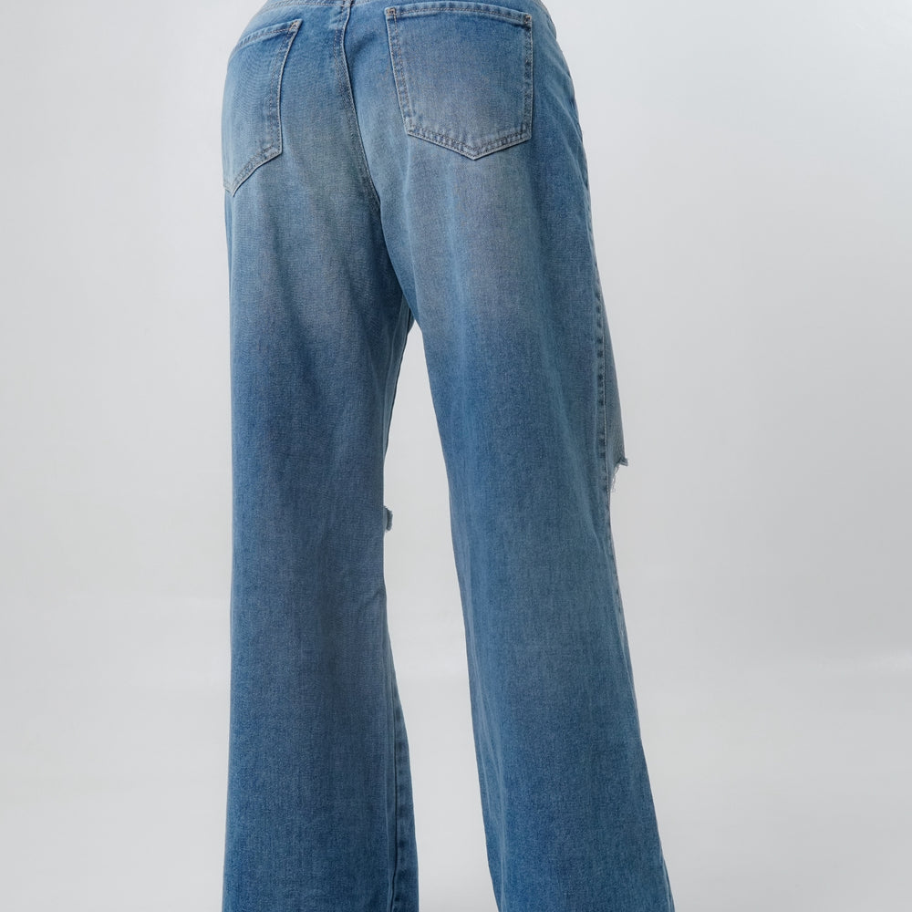 
                      
                        WIDE LEG RIPPED BLUE JEANS
                      
                    