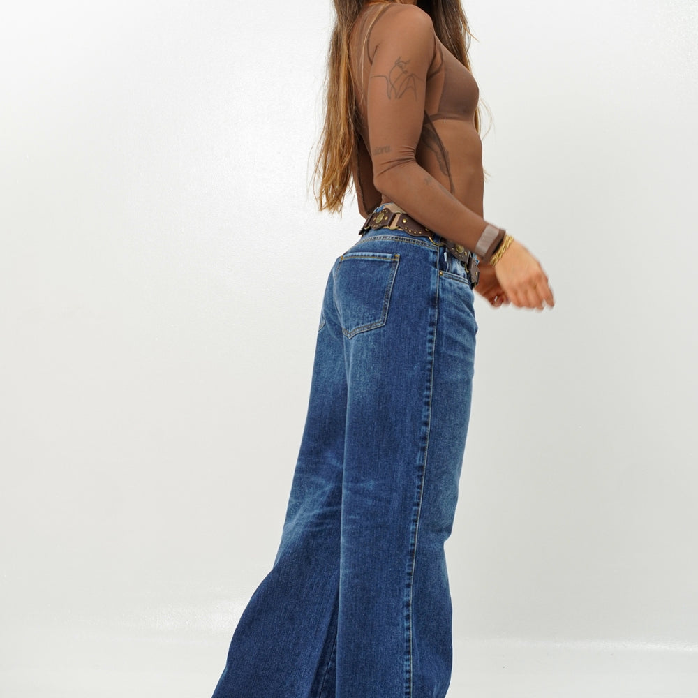 Women's Low Rise BLUE  Wide Leg Alien Jeans