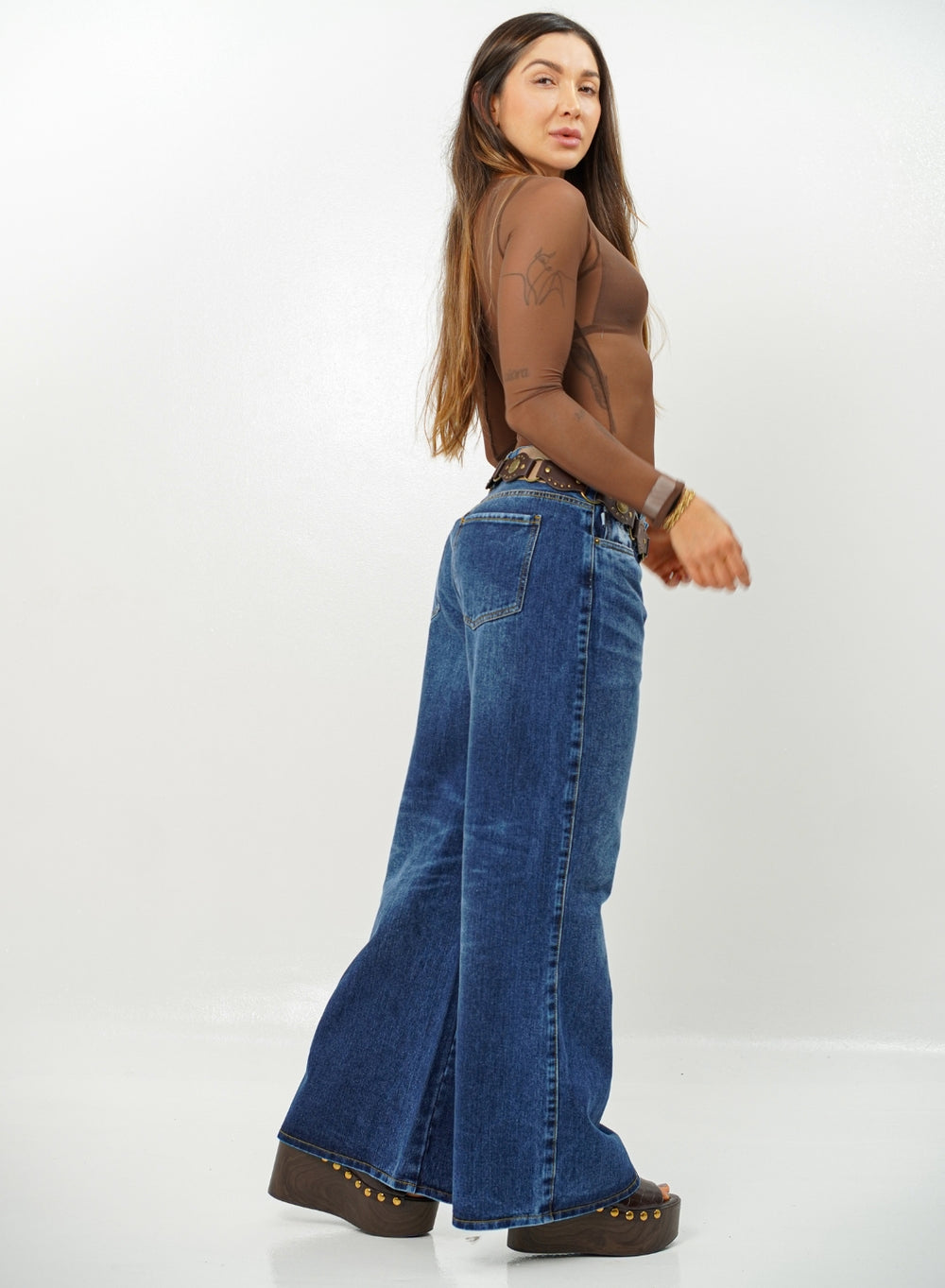 Women's Low Rise BLUE  Wide Leg Alien Jeans