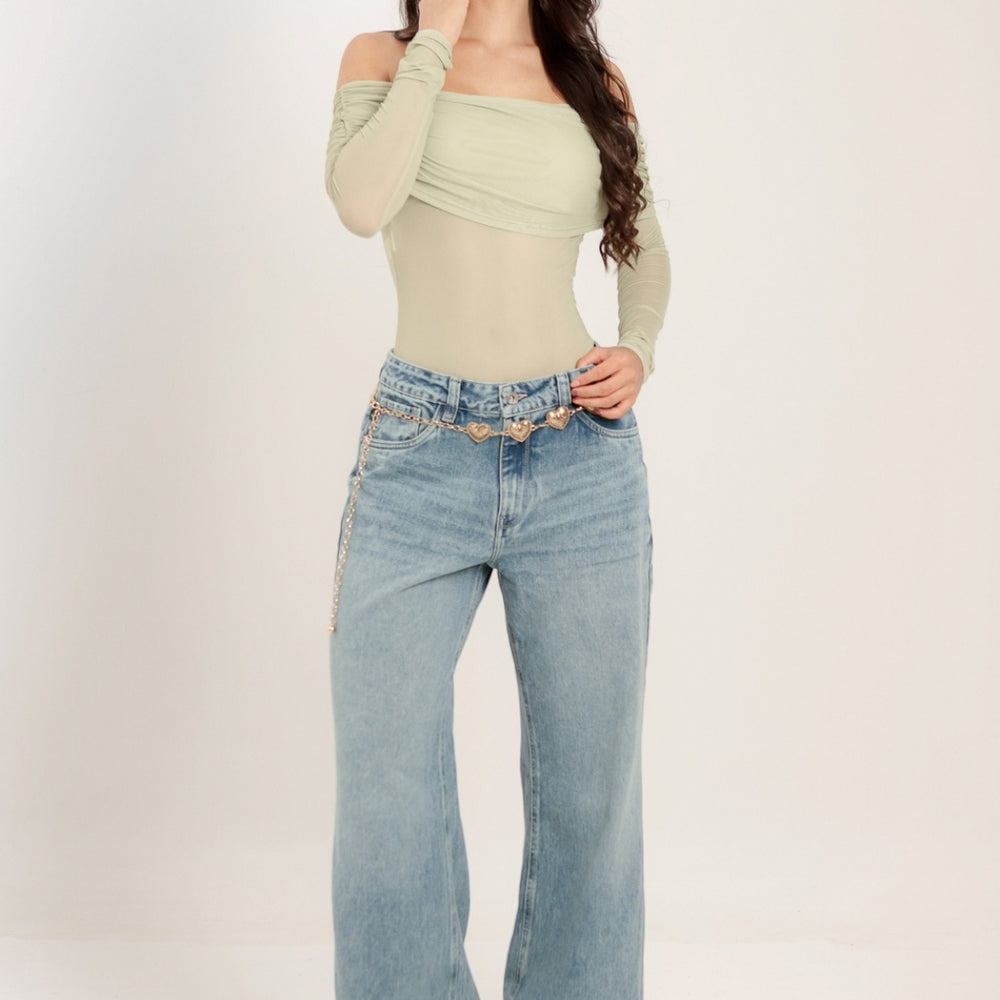 Light Blue Women's Low Rise Wide Leg Jeans