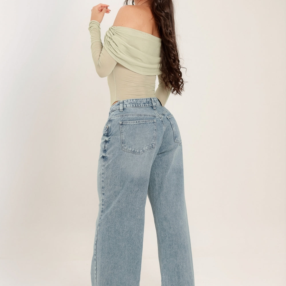 Light Blue Women's Low Rise Wide Leg Jeans