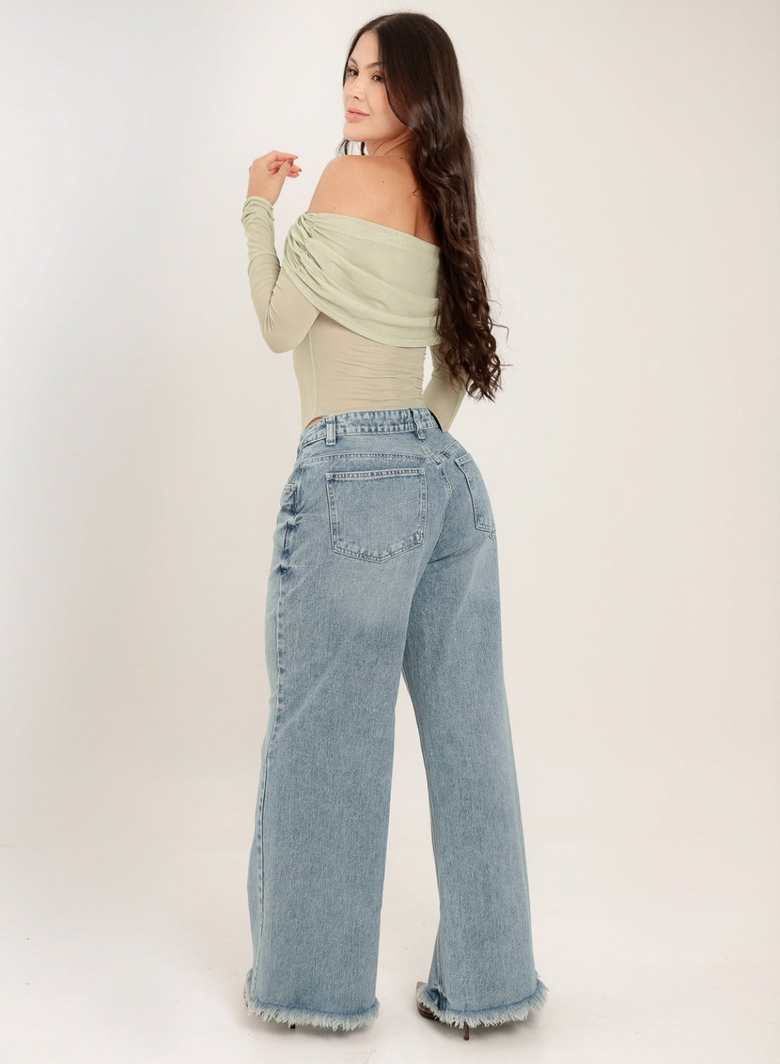 Light Blue Women's Low Rise Wide Leg Jeans