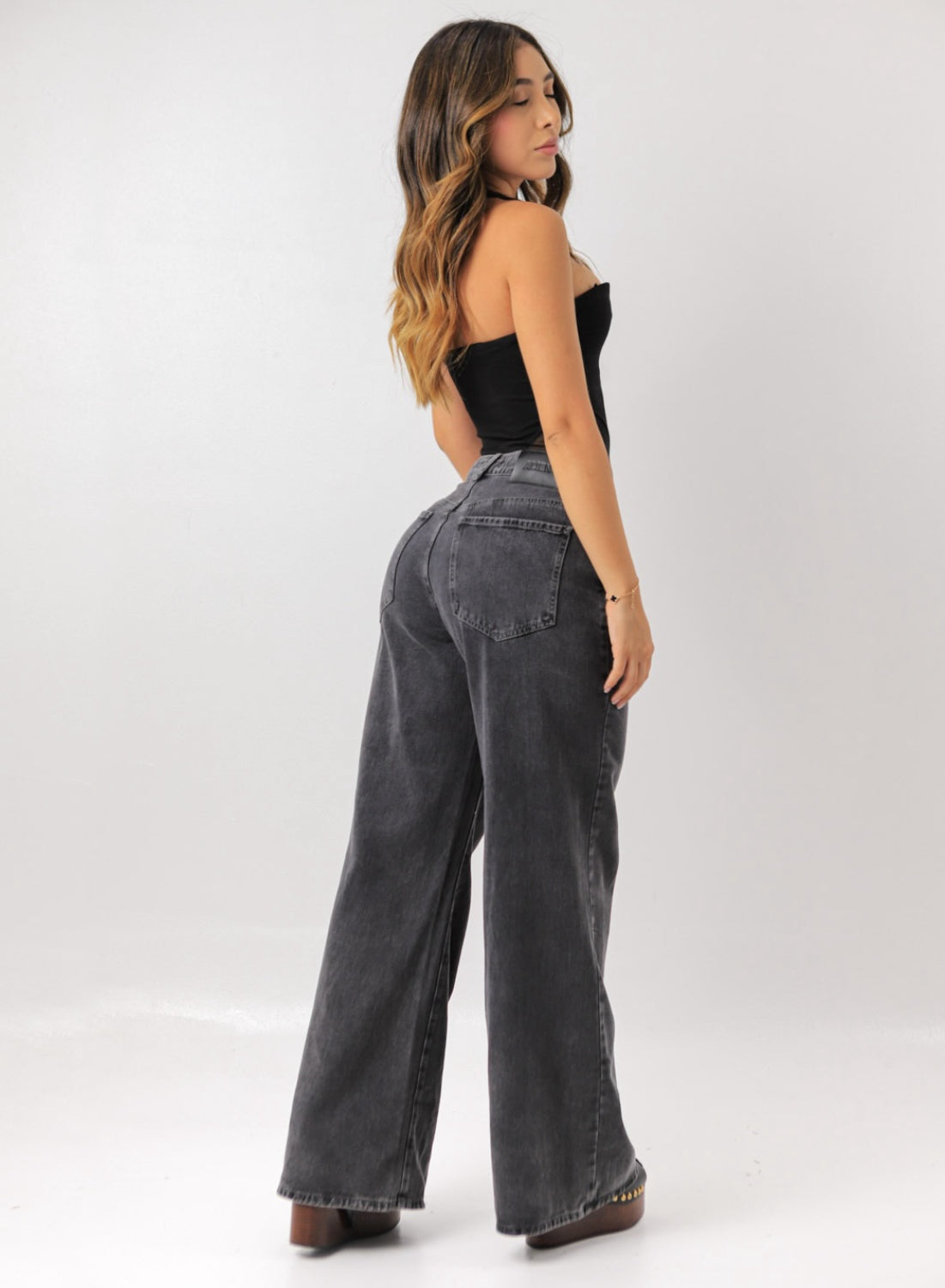 4 Button - Women's Low Rise Wide Leg Jeans DARK GREY ALIEN JEANS COLOMBIA