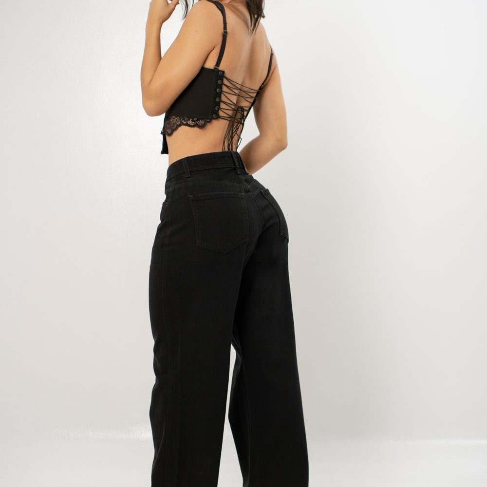  Women's Low Rise Wide Leg  BLACK Jeans