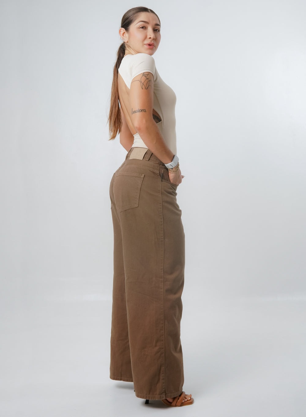 Cora Chocolate - Women's Low Rise Wide Leg Jeans