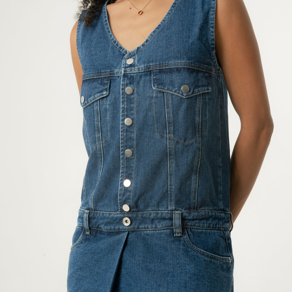 
                      
                        Women's Denim Sleeveless Romper
                      
                    