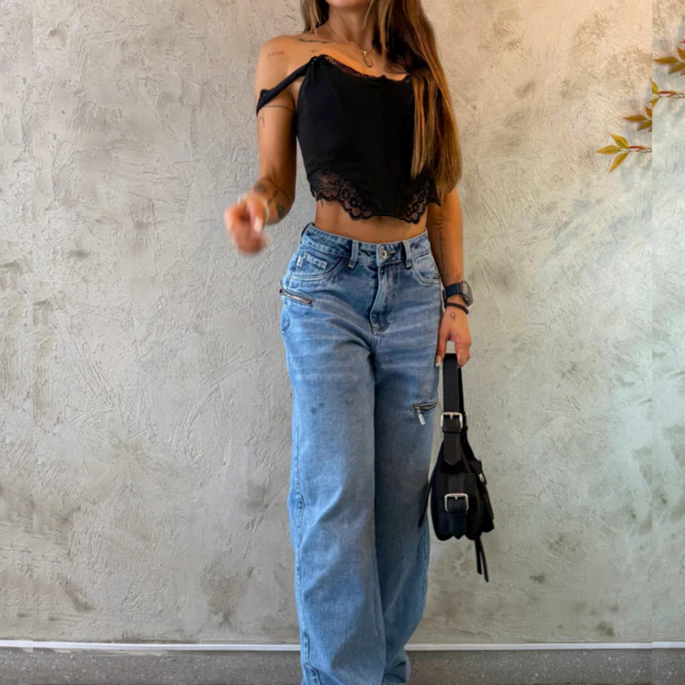 baggy blue mid rise alien jeans
