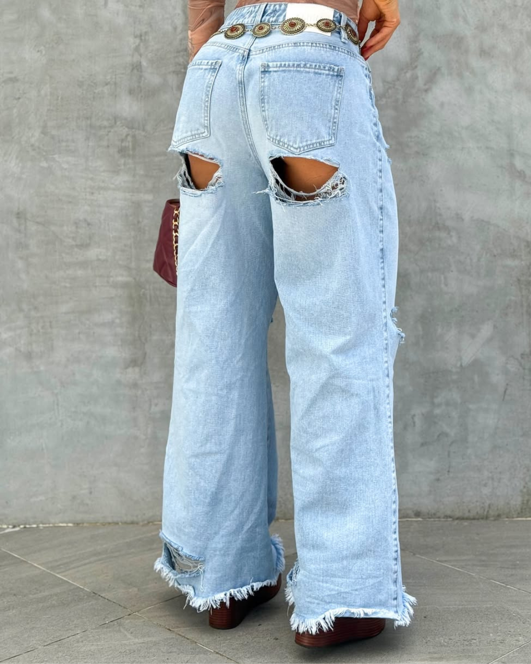 alien jeans wide leg ripped light blue