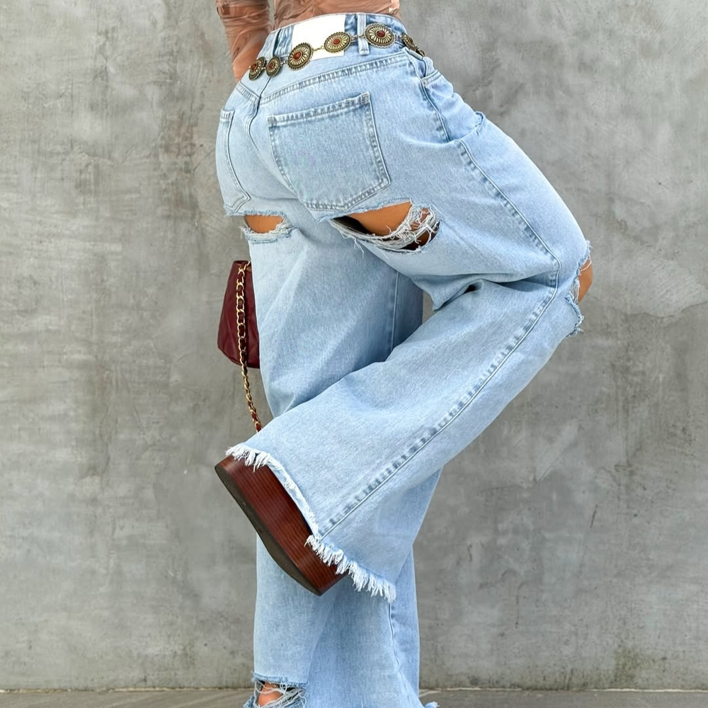 alien jeans wide leg ripped light blue