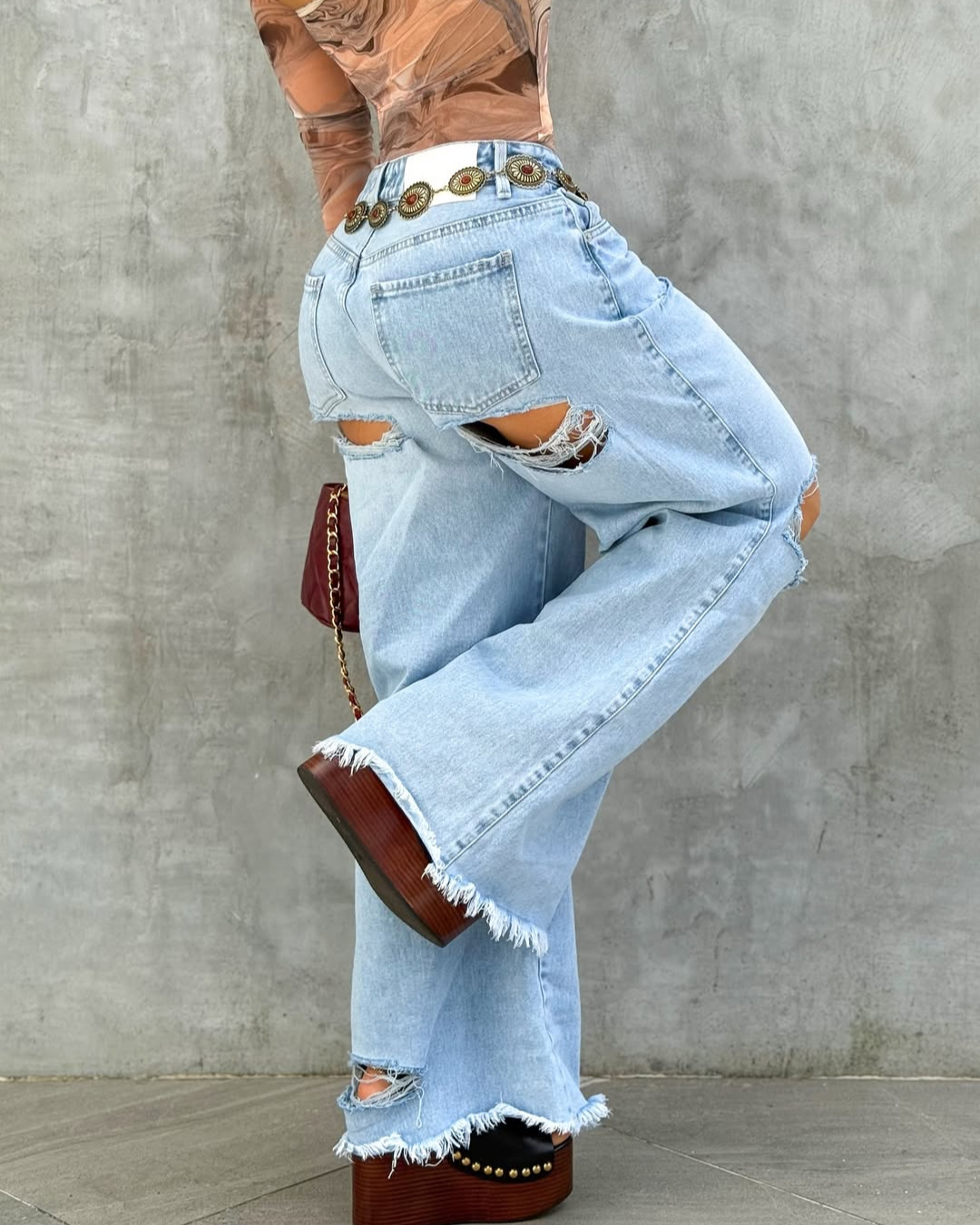 alien jeans wide leg ripped light blue