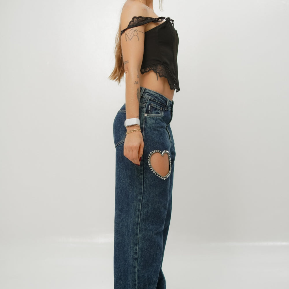 
                      
                        dark blue flare alien jeans
                      
                    