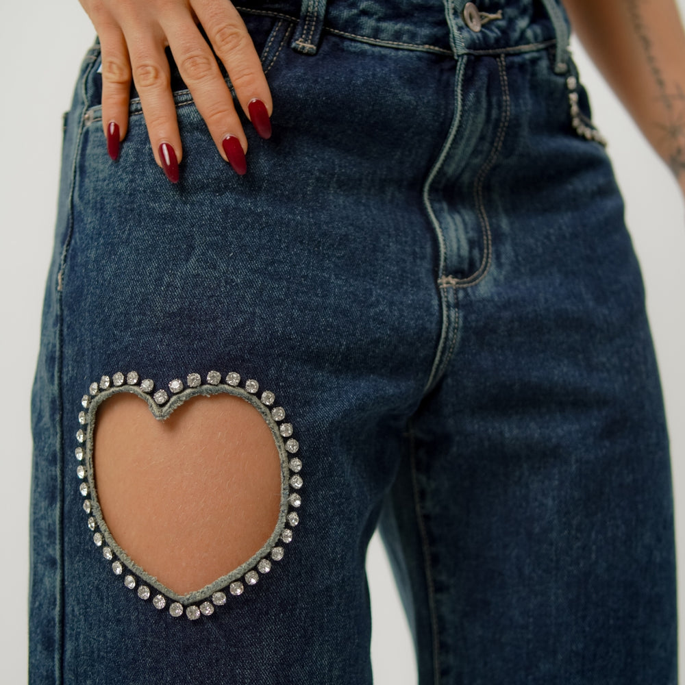 
                      
                        dark blue flare alien jeans
                      
                    