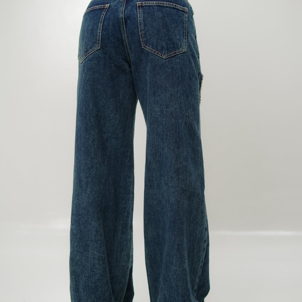 
                      
                        dark blue flare alien jeans
                      
                    