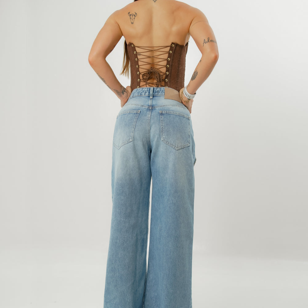 
                      
                        light blue flare alien jeans
                      
                    