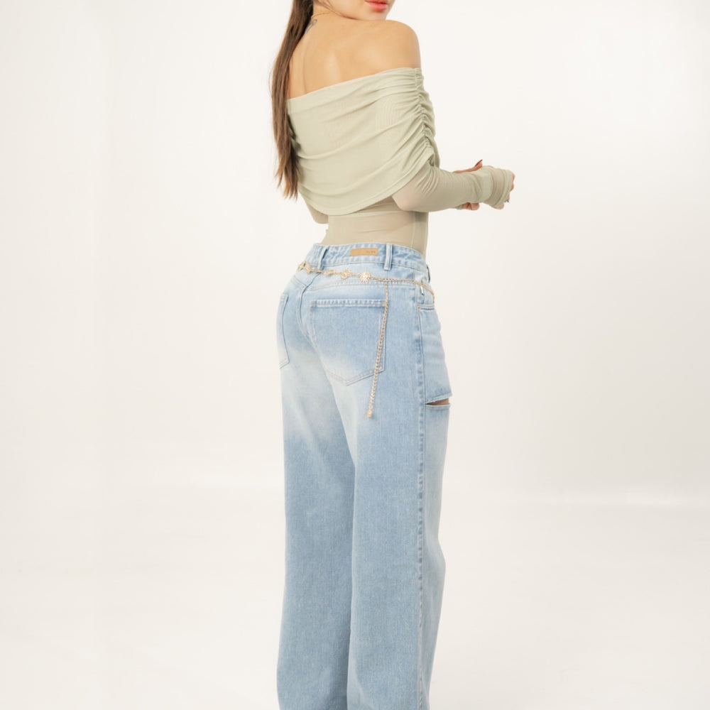 
                      
                         Women's Mid Waist Straight Jeans
                      
                    