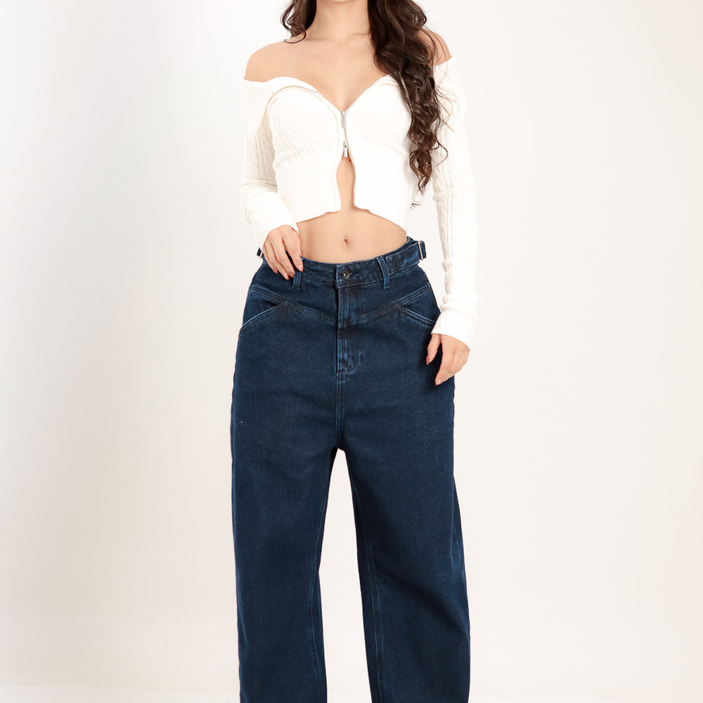 DARK BLUE Women's Low Waist Barrel Alien Jeans Colombia