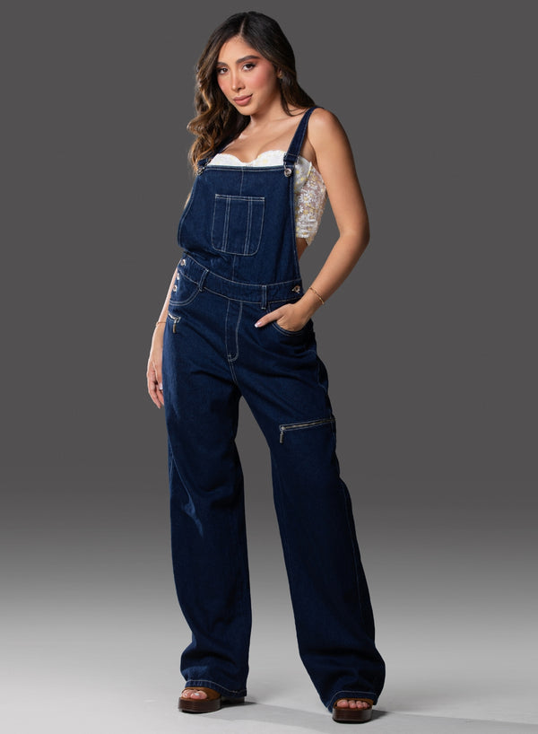  Women's Denim Jumpsuit dark blue summer alien jeans