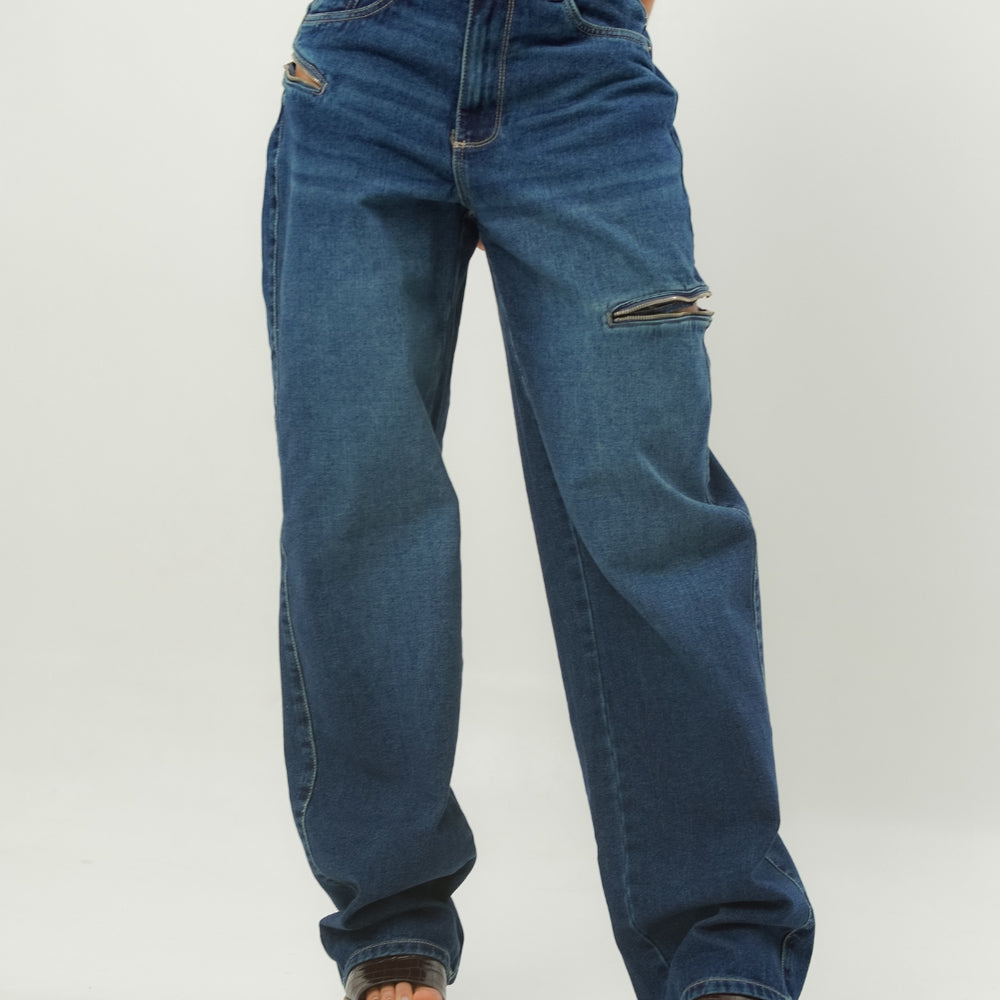 
                      
                        Women's Mid Waist Baggy Dark blue Jeans lady
                      
                    