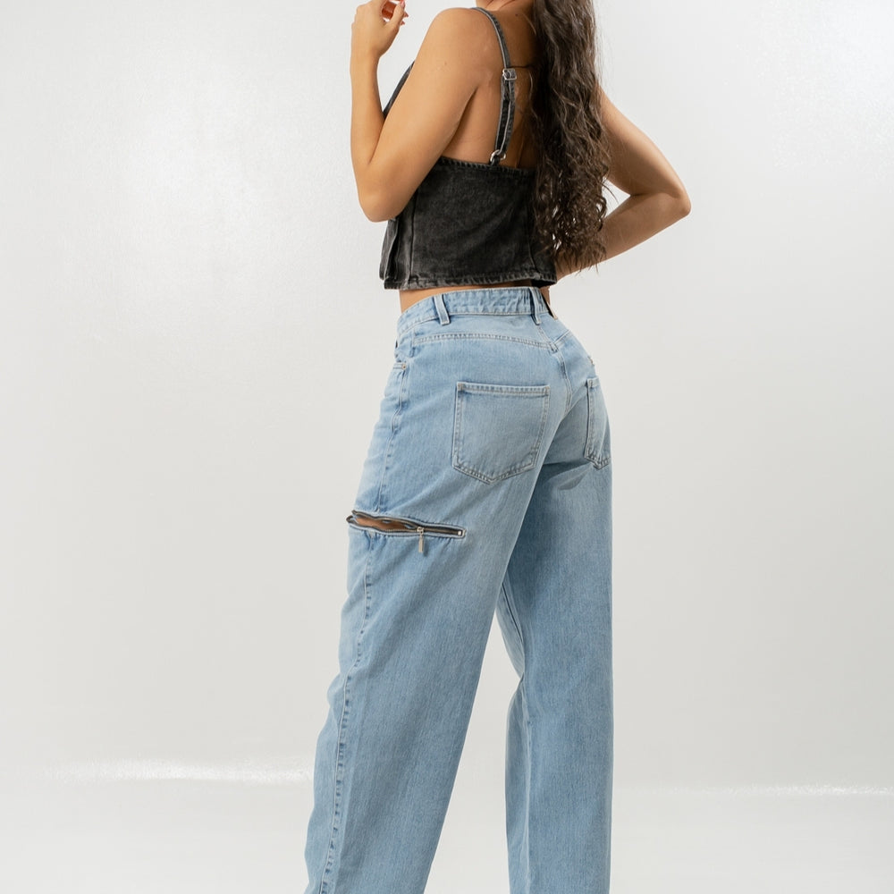 Loki Blue - Women's Mid Waist Baggy Jeans