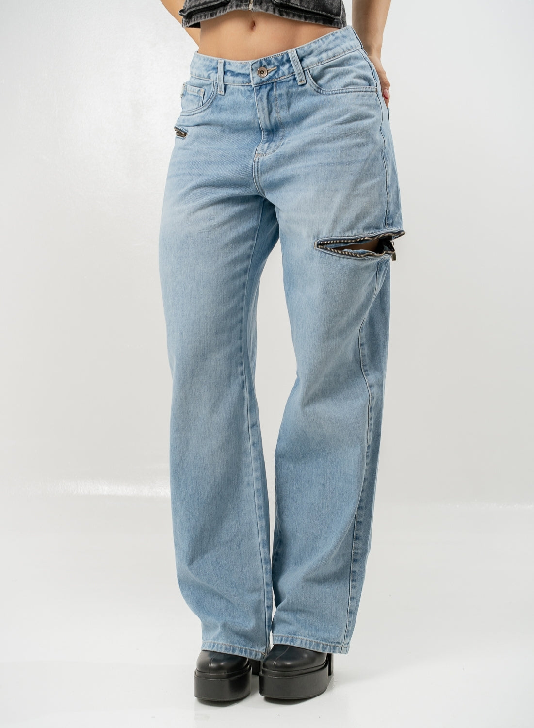 Loki Blue - Women's Mid Waist Baggy Jeans