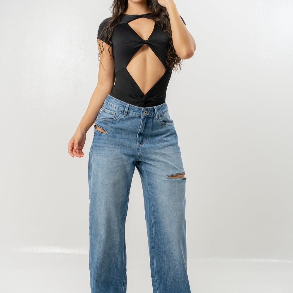 Women's Mid Waist Baggy Jeans mid blue