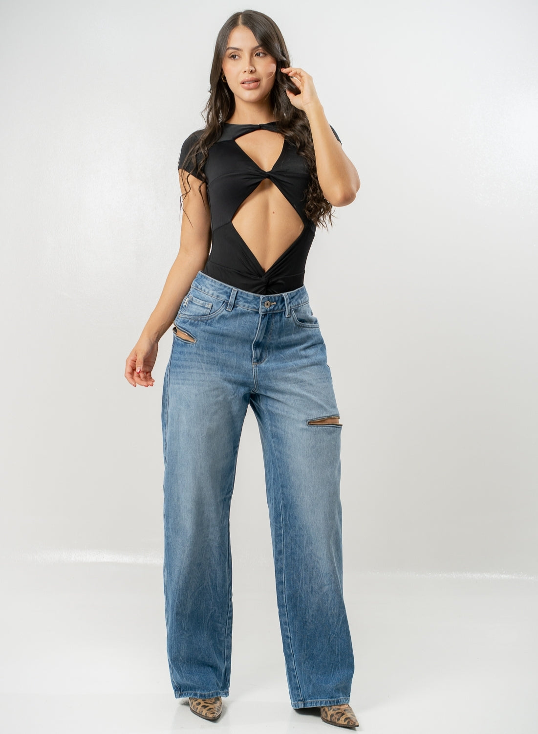 Women's Mid Waist Baggy Jeans mid blue