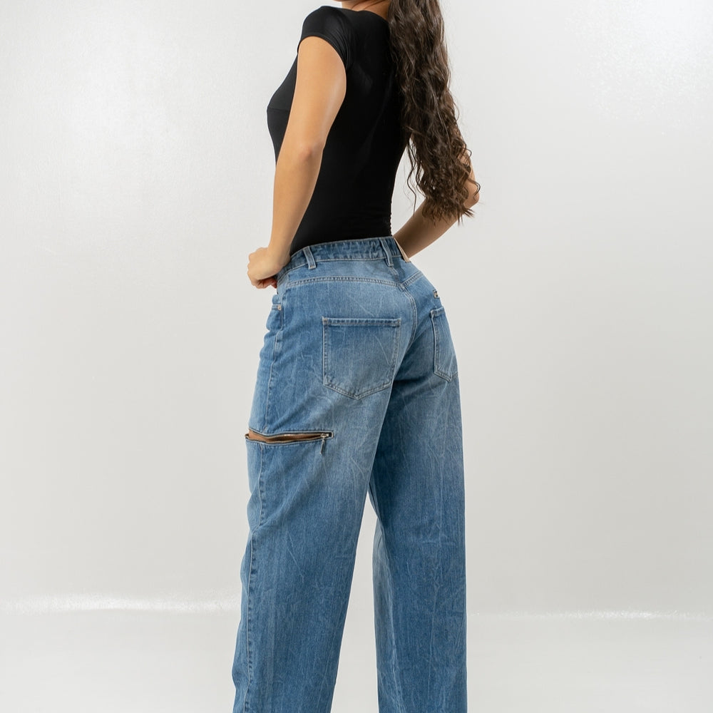 Women's Mid Waist Baggy Jeans mid blue