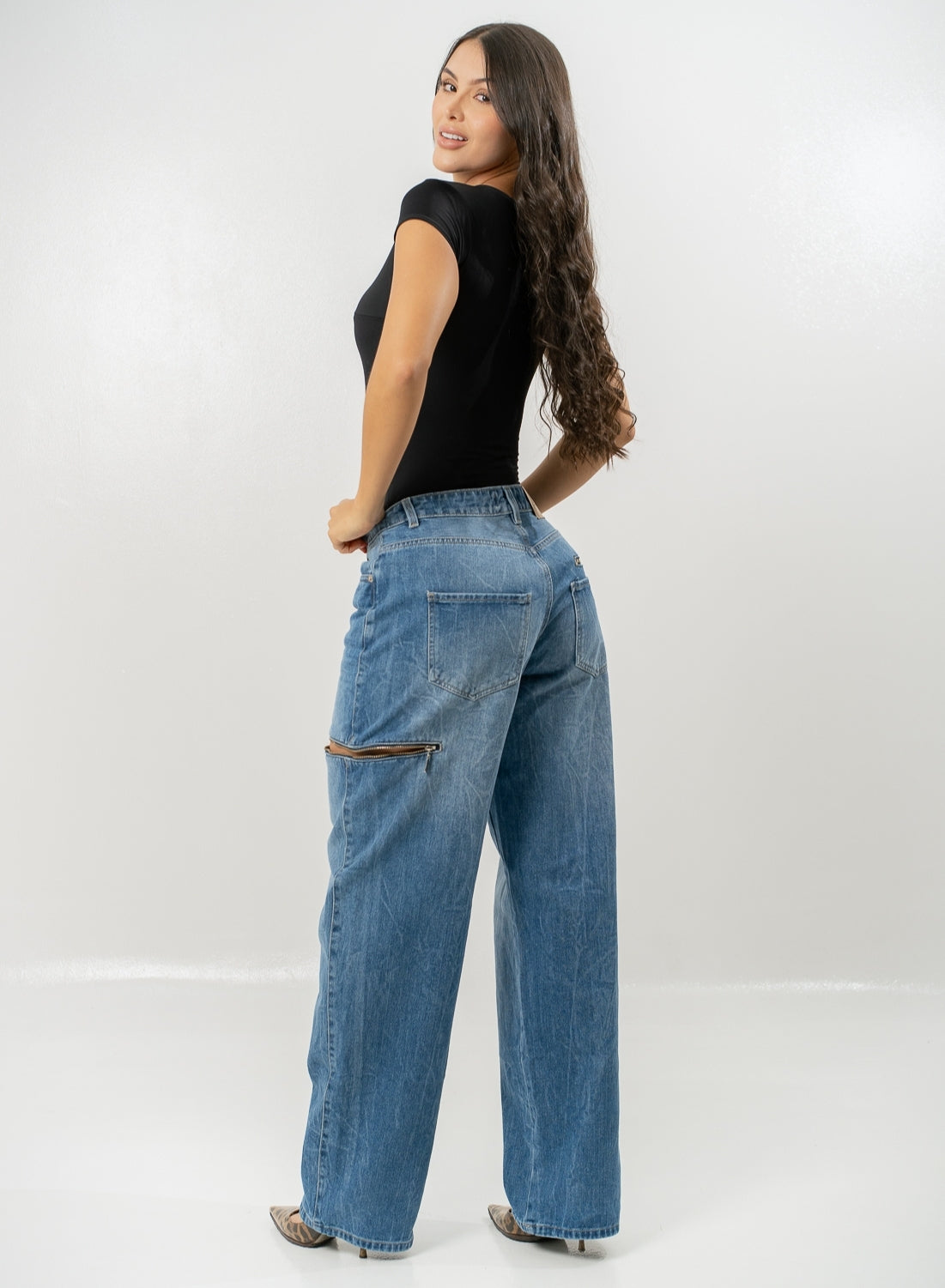 Women's Mid Waist Baggy Jeans mid blue