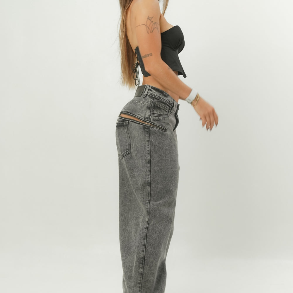 Women's Mid Waist Baggy Gray Alien Jeans