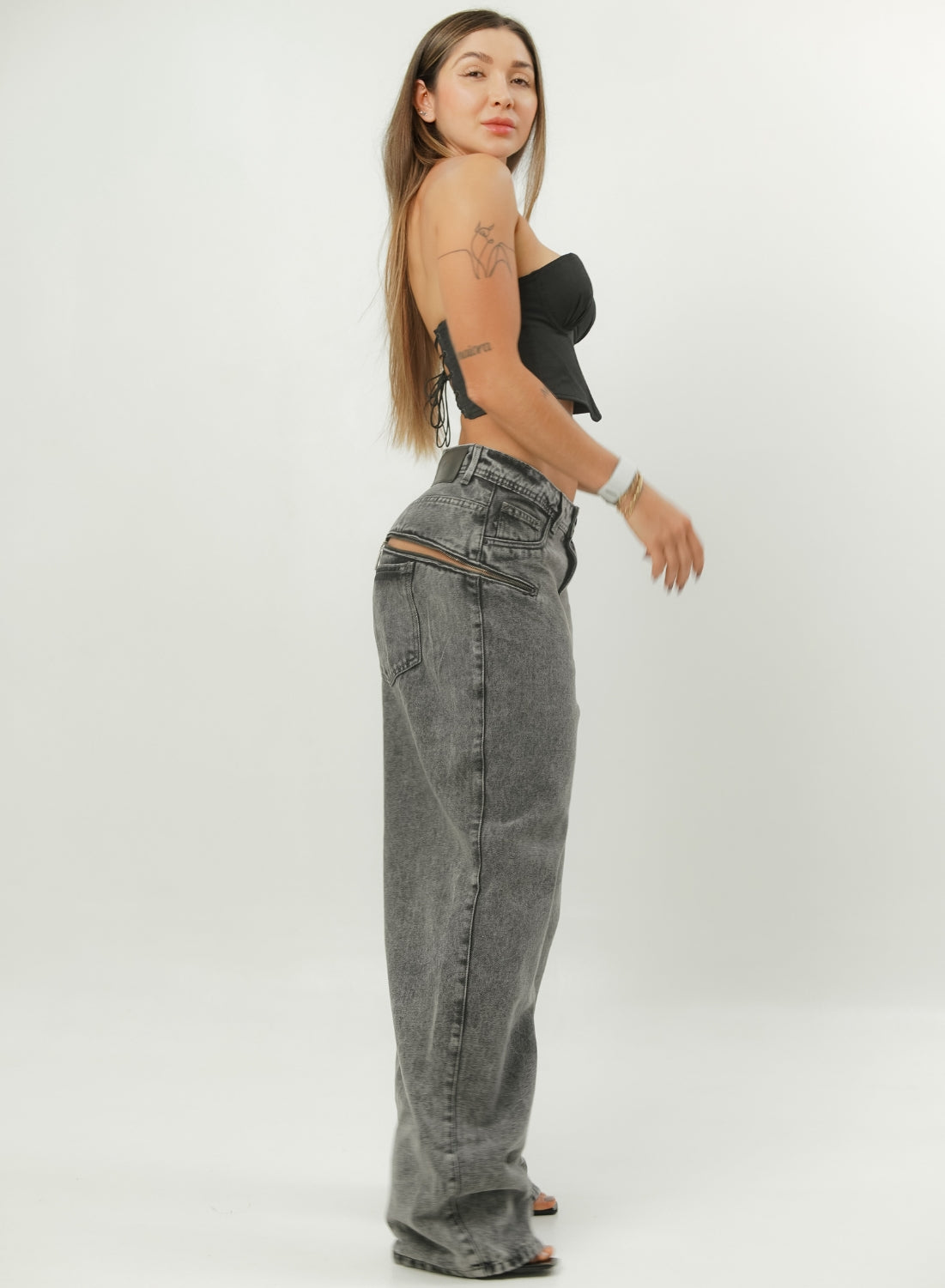 Women's Mid Waist Baggy Gray Alien Jeans