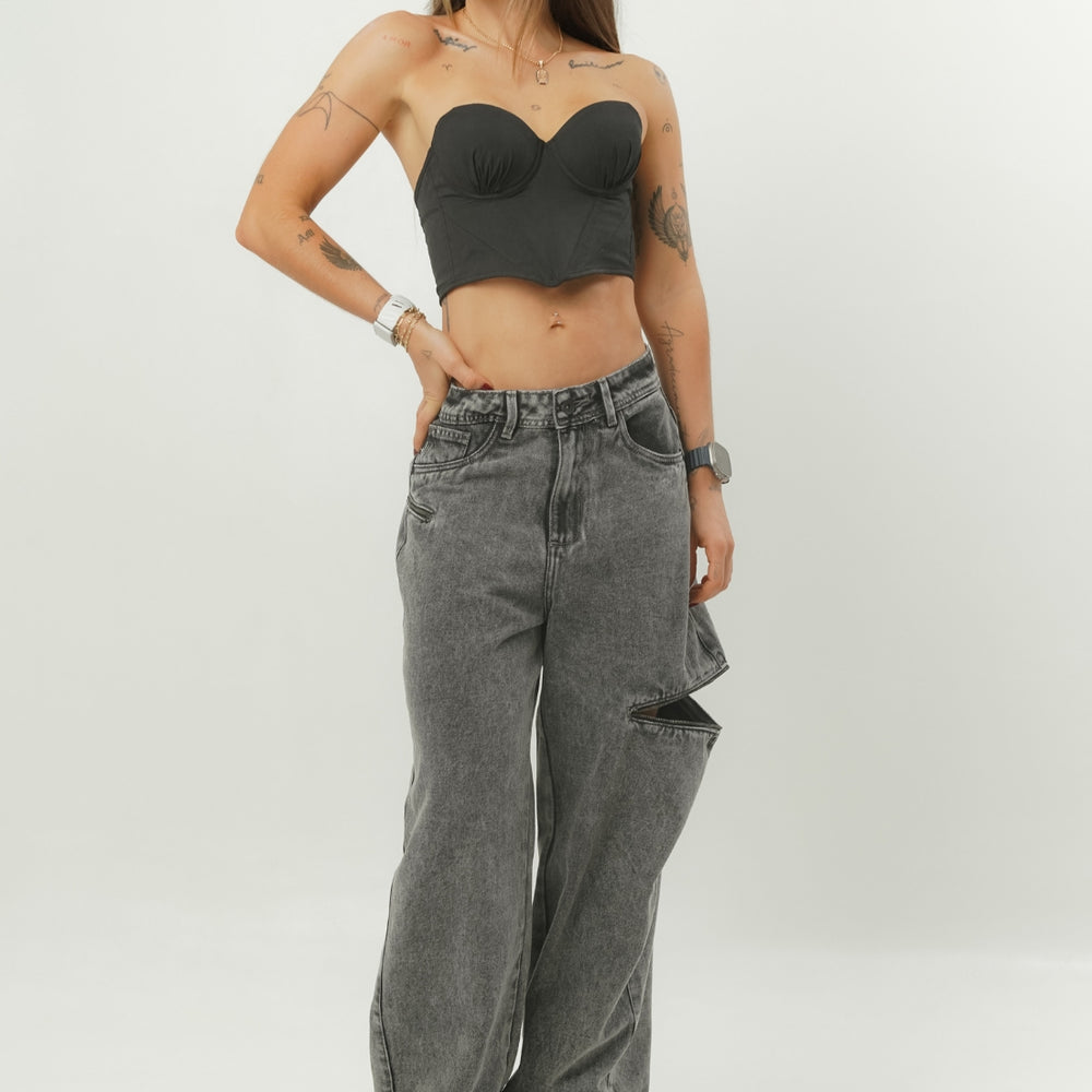 Women's Mid Waist Baggy Gray Alien Jeans