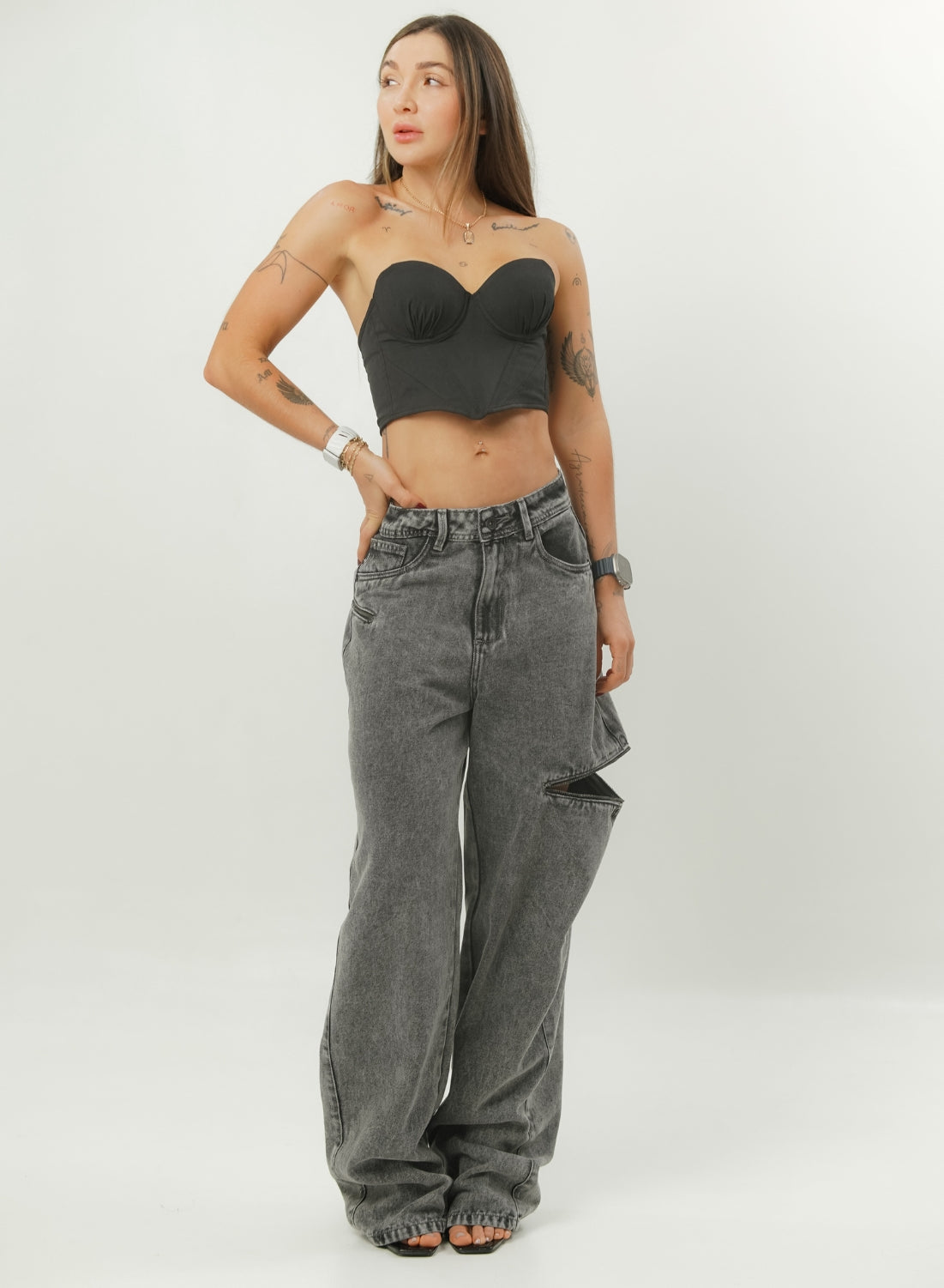 Women's Mid Waist Baggy Gray Alien Jeans